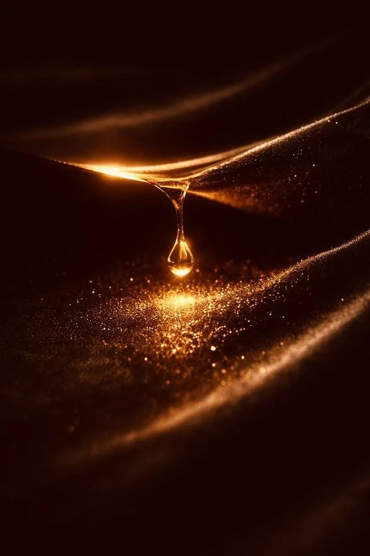Drop of light crude oil in golden light